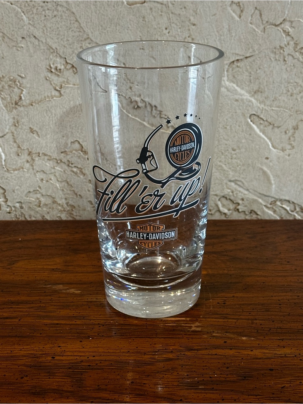 Harley-Davidson “Fill’er up!” 7” Glass Tumbler